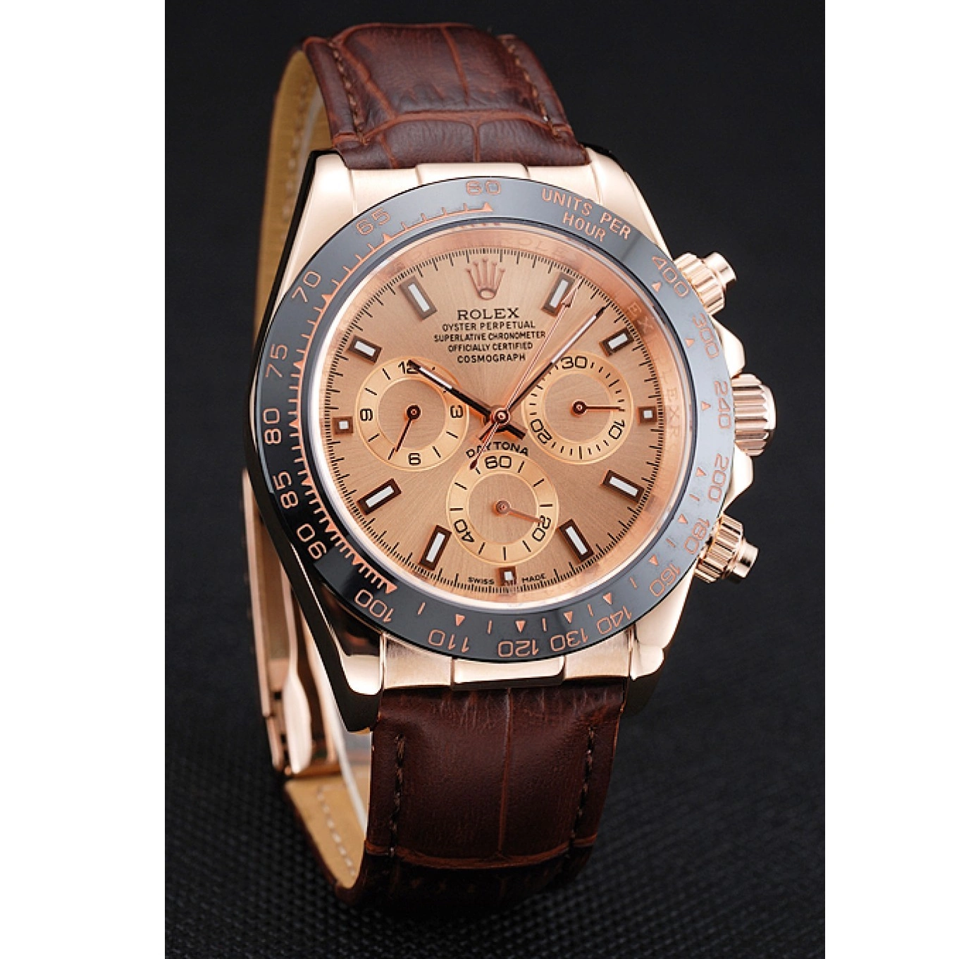 MiroTime 0726 Rolex Cosmograph Daytona Brown Dial Rose Gold Case Brown Leather Bracelet 1454243